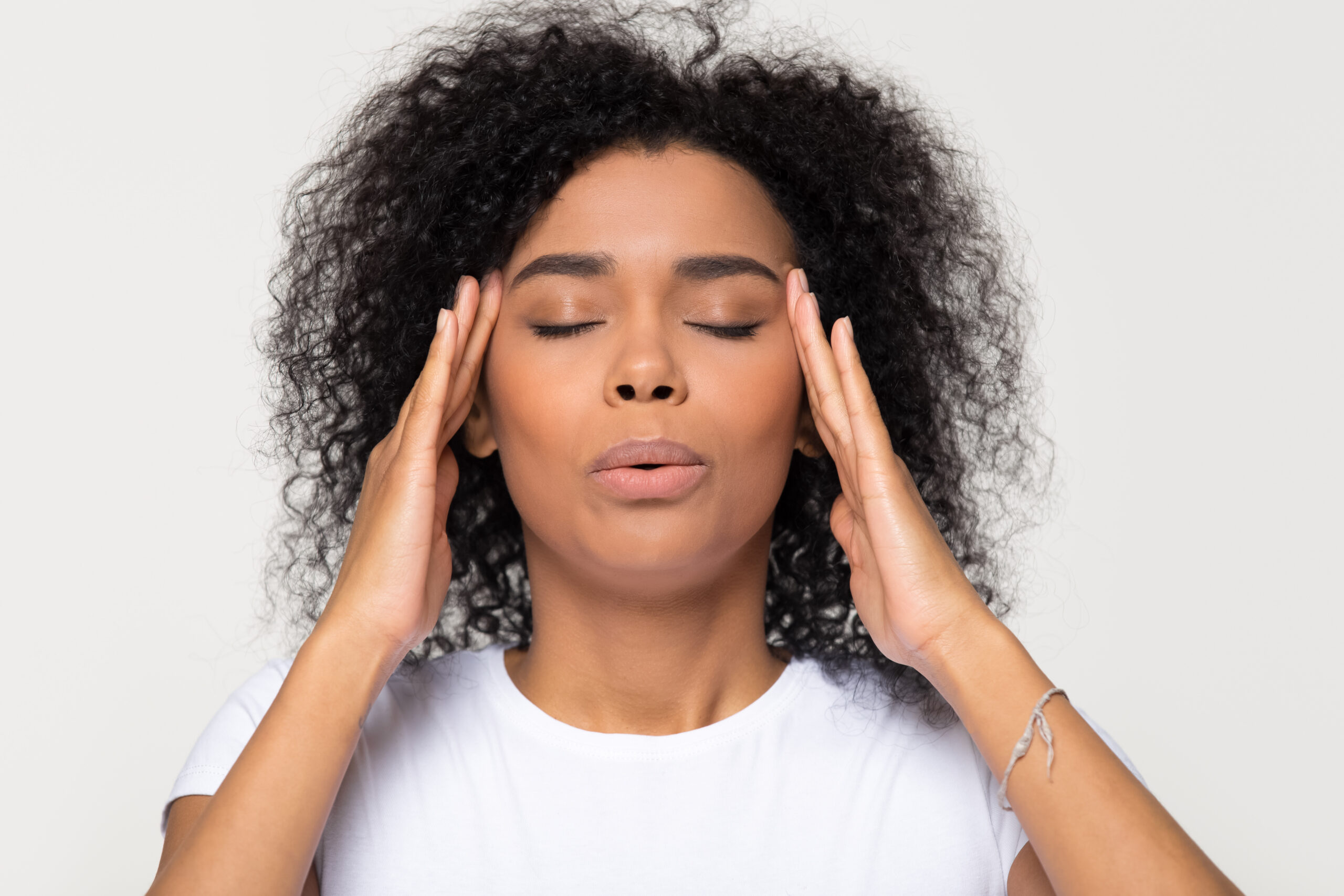 Women breathing calming down relieving headache